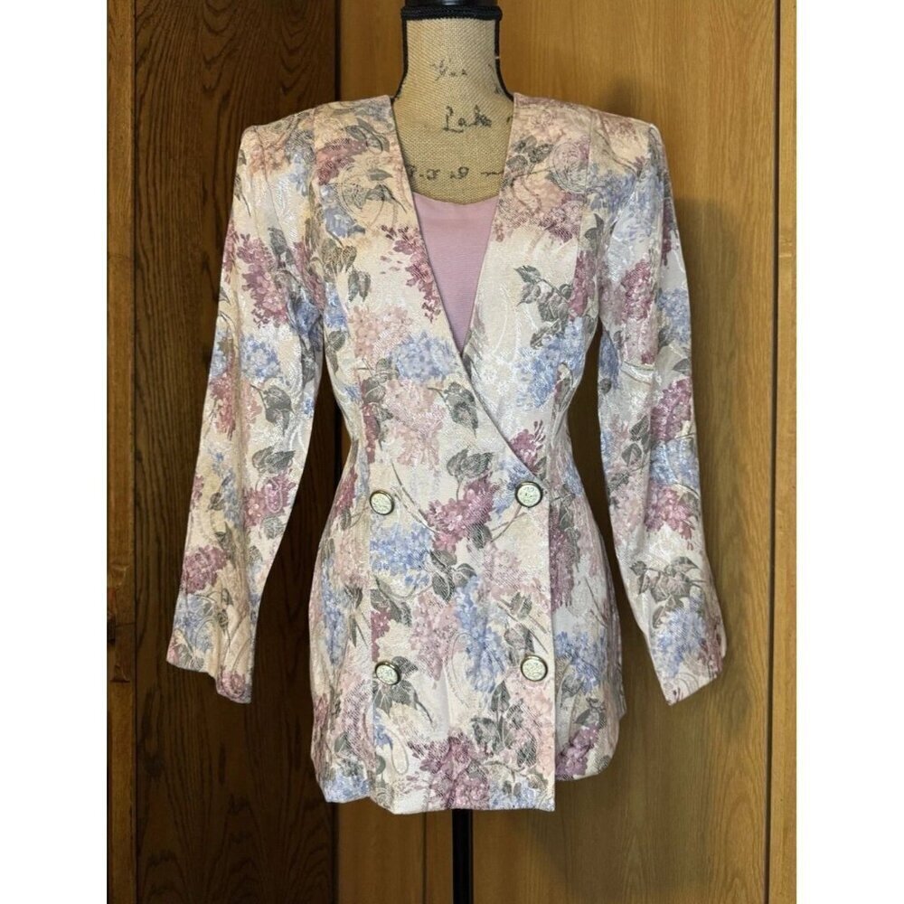VTG 80s Floral Tapestry Blazer Jacket Cottage Academia Retro Classic Career 8
